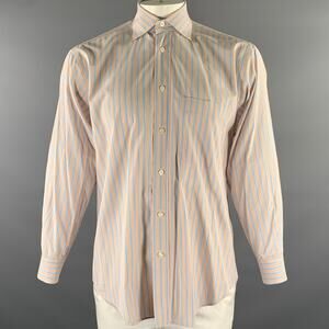 BRIONI Size M Orange Blue Stripe Cotton Spread Collar Long Sleeve Shirt
